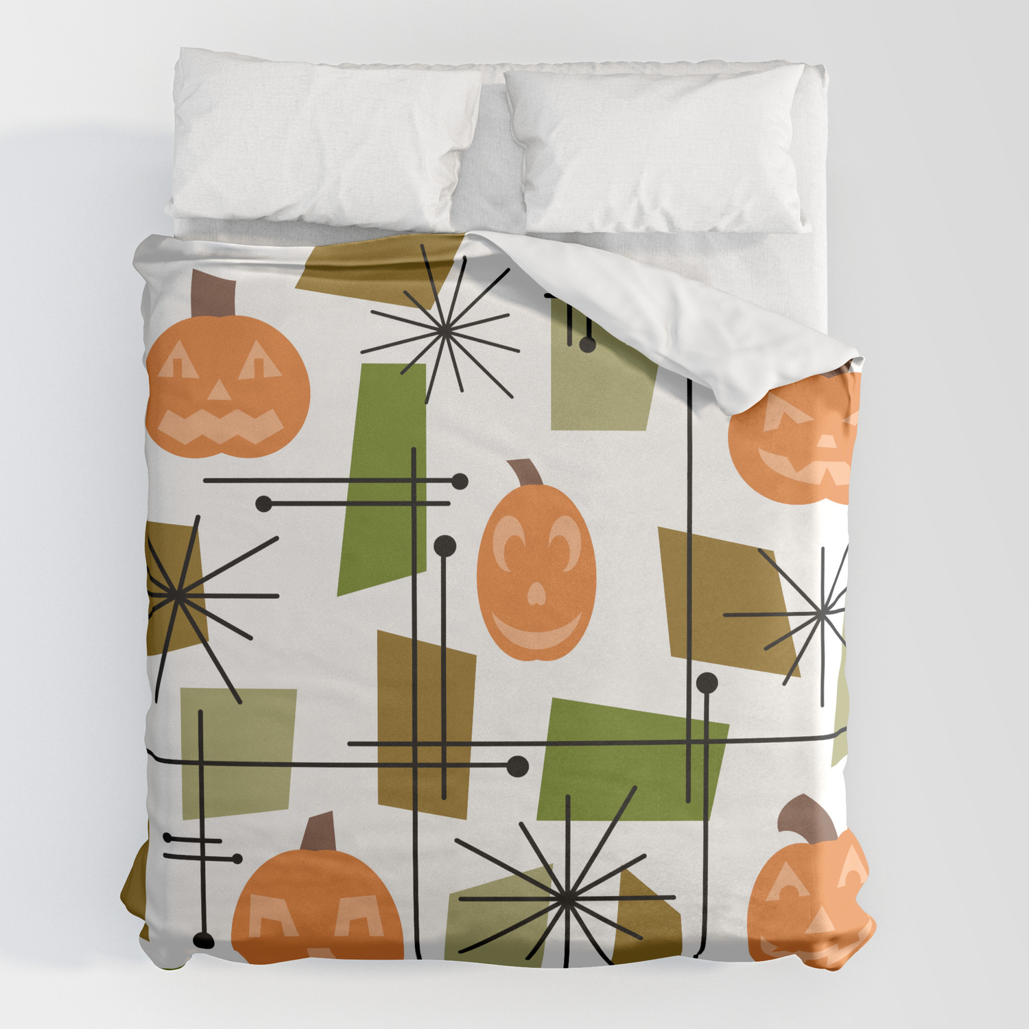 Large families with kids can have these duvet covers as wonderful option. halloween mid century modern duvet cover by zennykenny