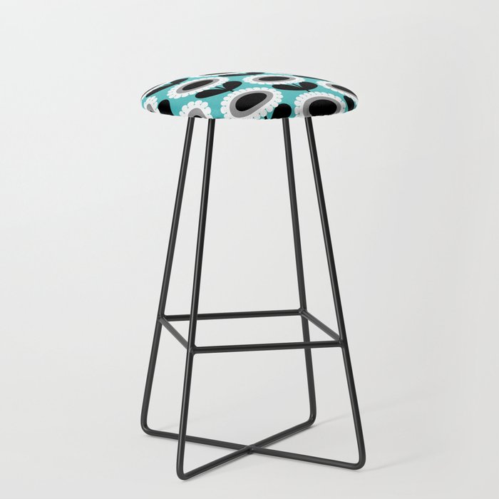 Mid Century Modern Scandinavian Flowers // MCM Floral // Turquoise, Gray, Black and White  Bar Stool