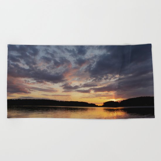 Spring Sunset - beautiful colors and reflections - cloudy sky Beach Towel