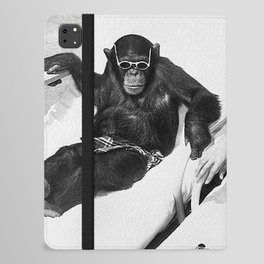 Lady and Chimp Sunbathing, Black and White, Vintage Art iPad Folio Case