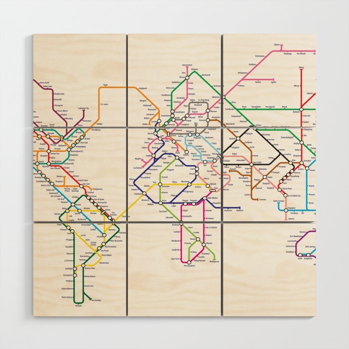 World Metro Subway Map Wood Wall Art