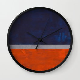 Minimalist Mid Century Rothko Color Field Navy Blue Dark Orange Grey Accent Square Color Block Wall Clock