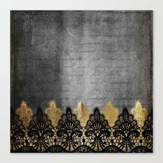Pure elegance II - Luxury Gold and black lace on grunge dark backround Canvas Print