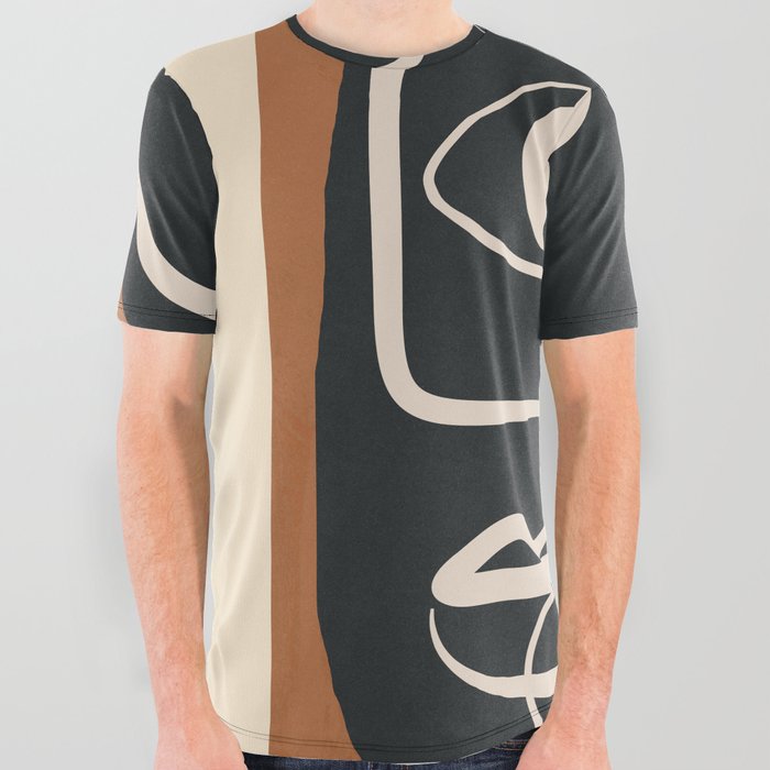 Abstract Face Line Art 10 All Over Graphic Tee