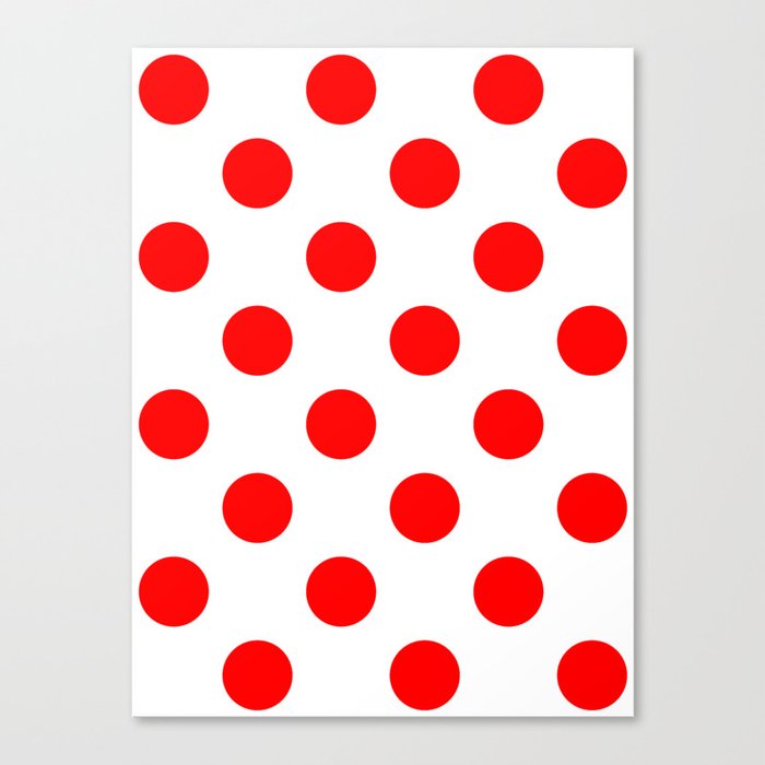 Large Polka Dots Red On White Canvas Print By Polkadotsshop