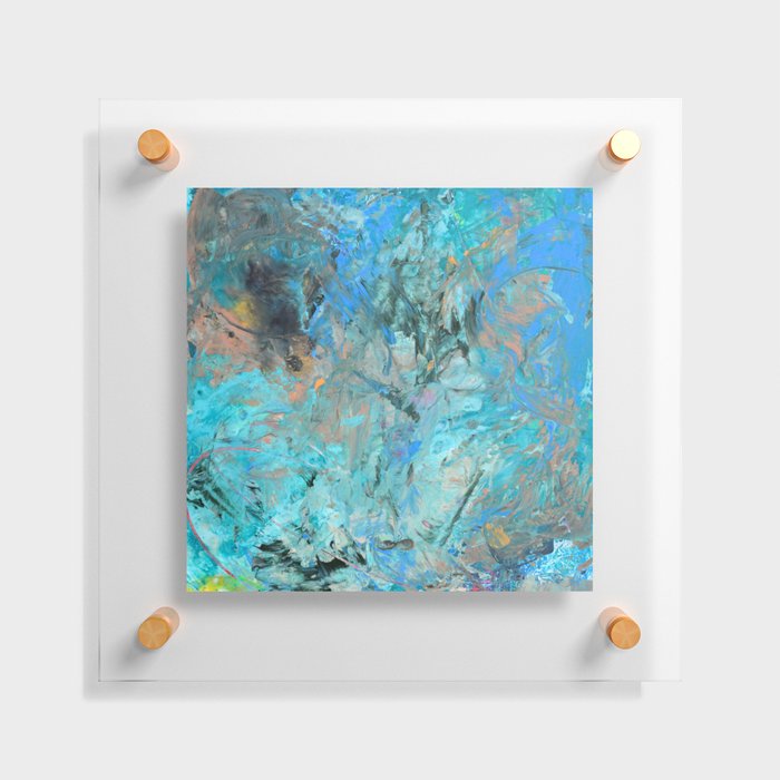 April Showers: a vibrant abstract painting in blues and jewel tones  Floating Acrylic Print
