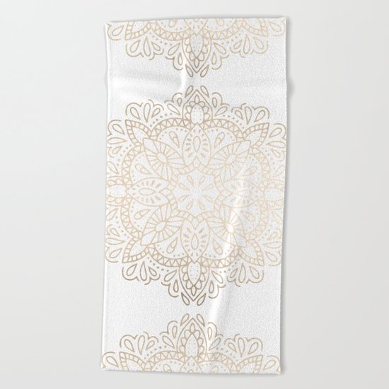 Mandala White Gold Shimmer by Nature Magick Beach Towel
