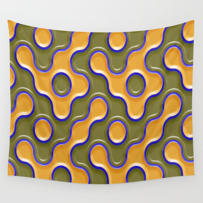 ORANGE AND BLUE BLOBS. Wall Tapestry