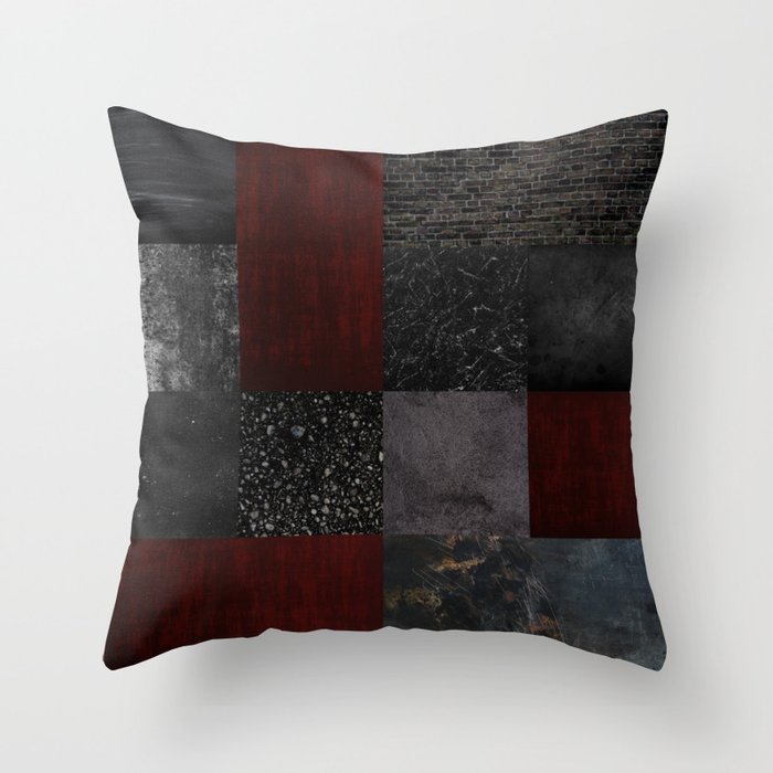 Patchwork Burgundy Black Throw Pillow by quinnhopp Society6