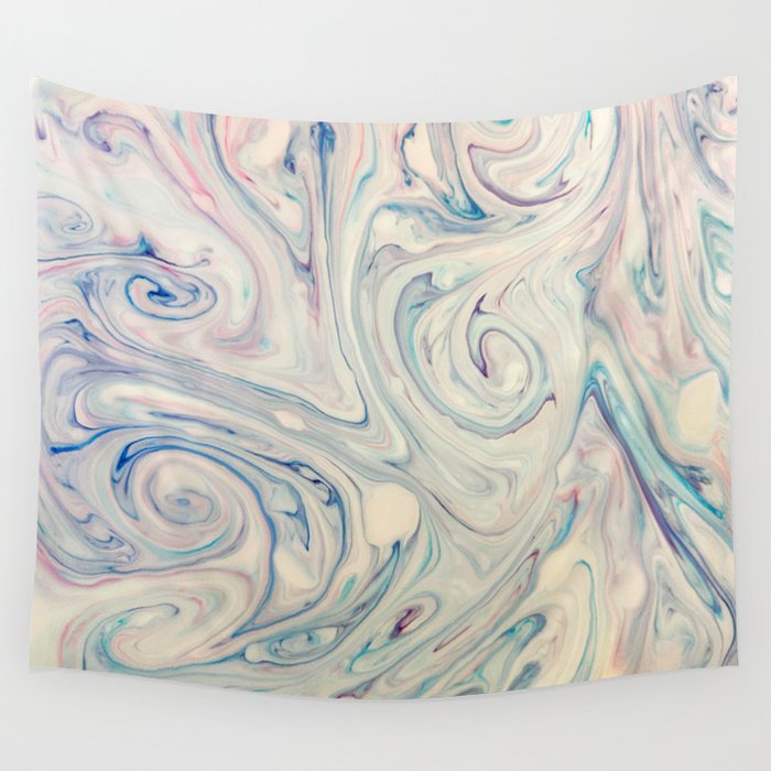 White Blue Pink Modern Abstract Fluid Marbling Art Wall Tapestry