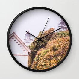 Lighthouse in the Fog | Heceta Head Oregon | Travel Photography in the PNW Wall Clock