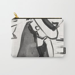 Young Woman In Parisian Cafe Carry-All Pouch | Coffee, Black And White, Watercolor, Vintage, Painting, Ink, Parisian, Abstract, Woman, Pop Art 