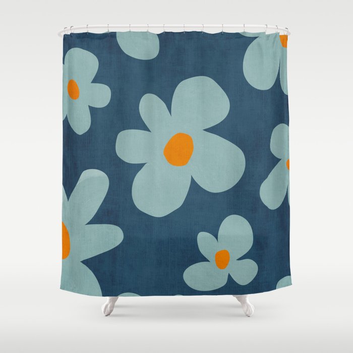 Sky Blue Orange Flowers Minimalist Artwork Shower Curtain