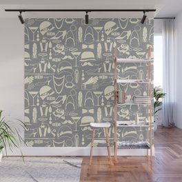 White Fashion 1920s Vintage Pattern on Silver Grey Wall Mural