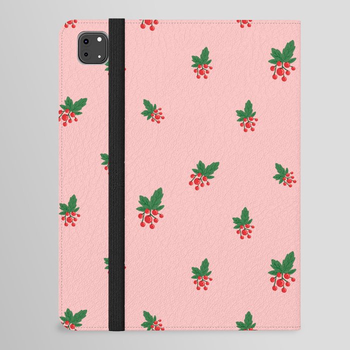 Christmas Berry Ornaments Print Pink Background Pattern iPad Folio Case