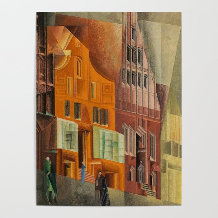 The City, Gables I, cityscape street scene painting by Lyonel Feininger Poster