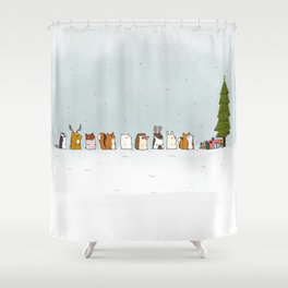 winter animals on the christmas tree Shower Curtain