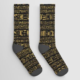 Egyptian hieroglyphs vintage gold on black Socks