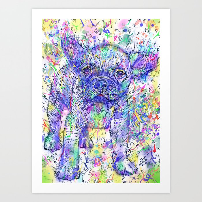 FRENCH BULLDOG PUPPY - watercolor and inks portrait .1 Art Print