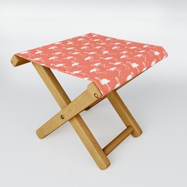 White flamingo silhouettes seamless pattern on coral background Folding Stool