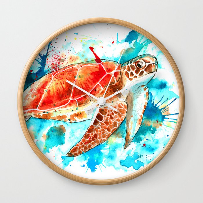 Beautiful Watercolour Turtle Wall Clock