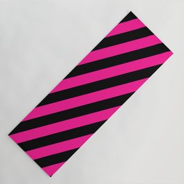 [ Thumbnail: Black and Deep Pink Colored Lines/Stripes Pattern Yoga Mat ]