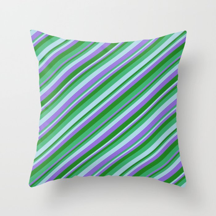 Sea Green, Light Blue, Purple, and Forest Green Colored Lines/Stripes Pattern Throw Pillow