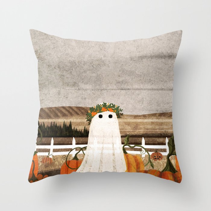There's a Ghost in the Pumpkins Patch Again... Throw Pillow