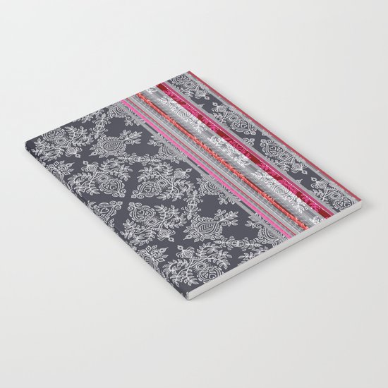 Burgundy, Pink, Navy & Grey Vintage Bohemian Wallpaper Notebook