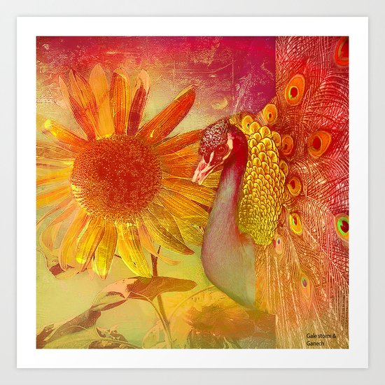 :: Sunflower and Ruebin the Royal Peacock :: by Gale storm and Joe Ganech Art Print
