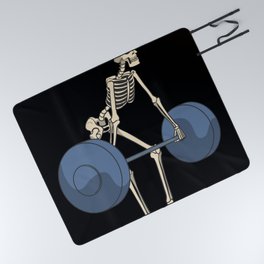 Skeleton with barbell weightlifting squat fitness Picnic Blanket