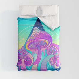 Magic Mushrooms over Sacred Geometry Comforter