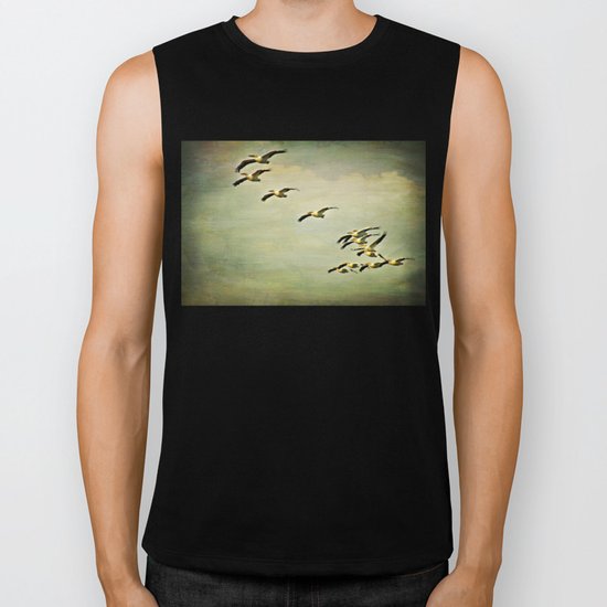 White Pelicans Flight Biker Tank