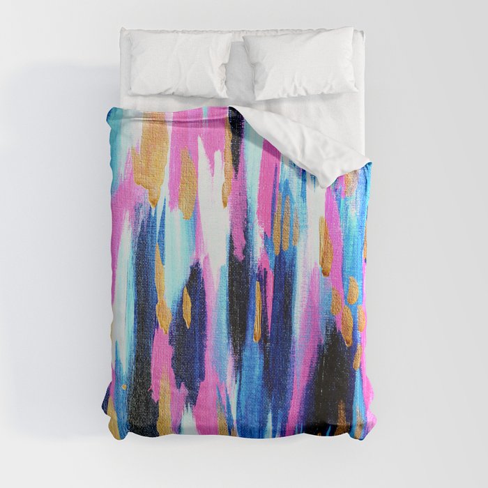 Spring Golden - Pink and Navy Abstract Duvet Cover