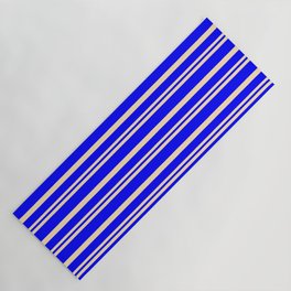 [ Thumbnail: Beige and Blue Colored Stripes Pattern Yoga Mat ]