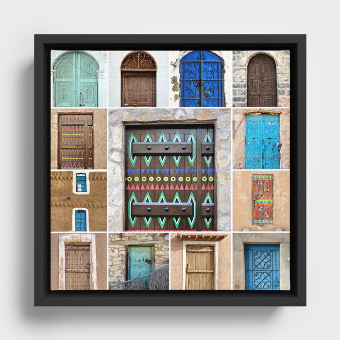 Saudi Doors Square Collage Framed Canvas