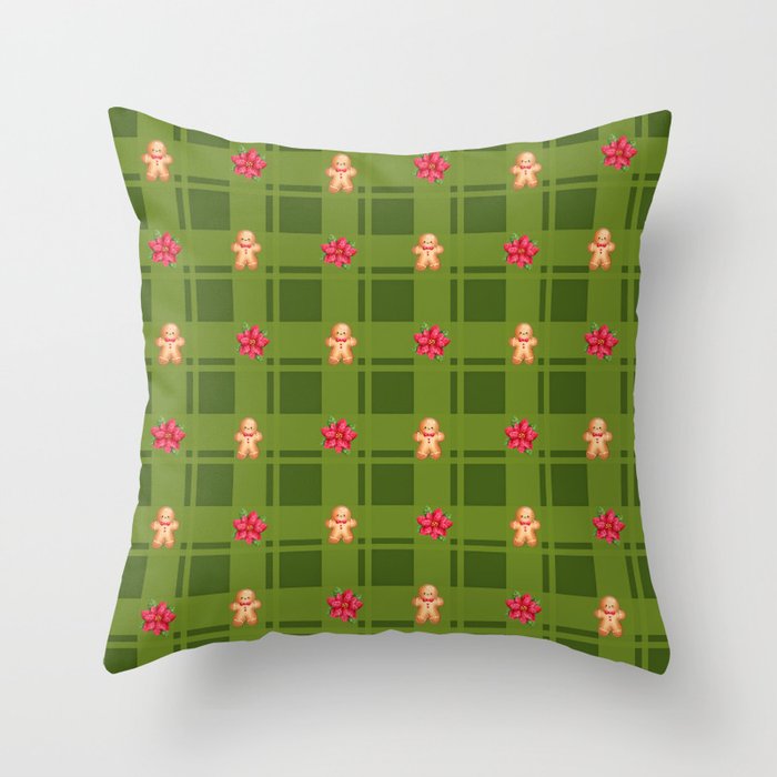 Ginger Bread Cakes and Star Flower Christmas Collection Throw Pillow