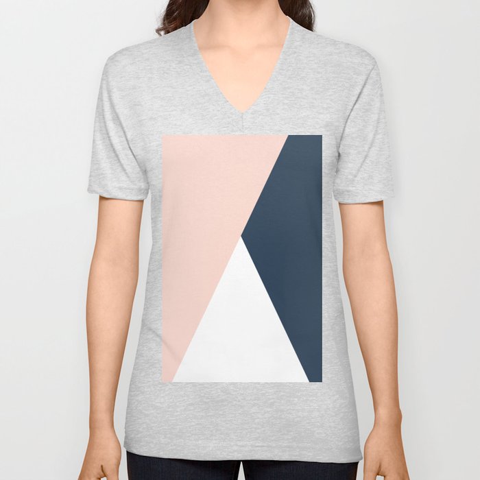 Elegant blush pink & navy blue geometric triangles Unisex V-Ausschnitt Elegant blush pink & navy blue geometric triangles Unisex V-Ausschnitt