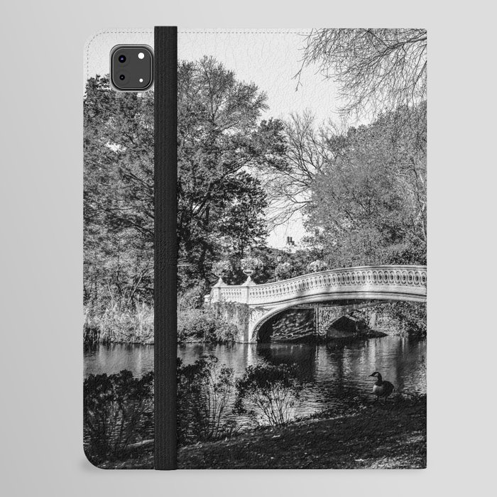 Autumn Fall in Central Park Bow Bridge in New York City black and white iPad Folio Case