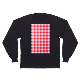 Pink and Ruby Red Gingham Plaid Retro Pattern Long Sleeve T-shirt