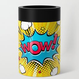 Comic speech bubble with expression text Wow!, stars and clouds. bright dynamic cartoon illustration in retro pop art style on halftone background Can Cooler