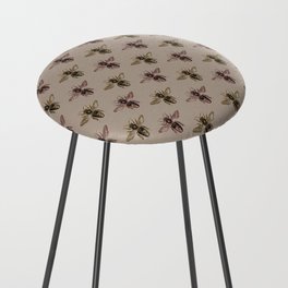 Vintage Honey Bee Pattern Taupe Counter Stool