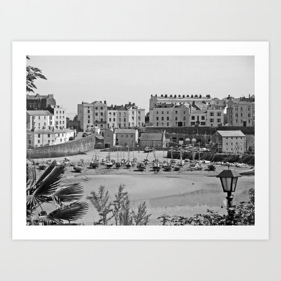 Tenby Harbour. Black+White. Reflection. Art Print