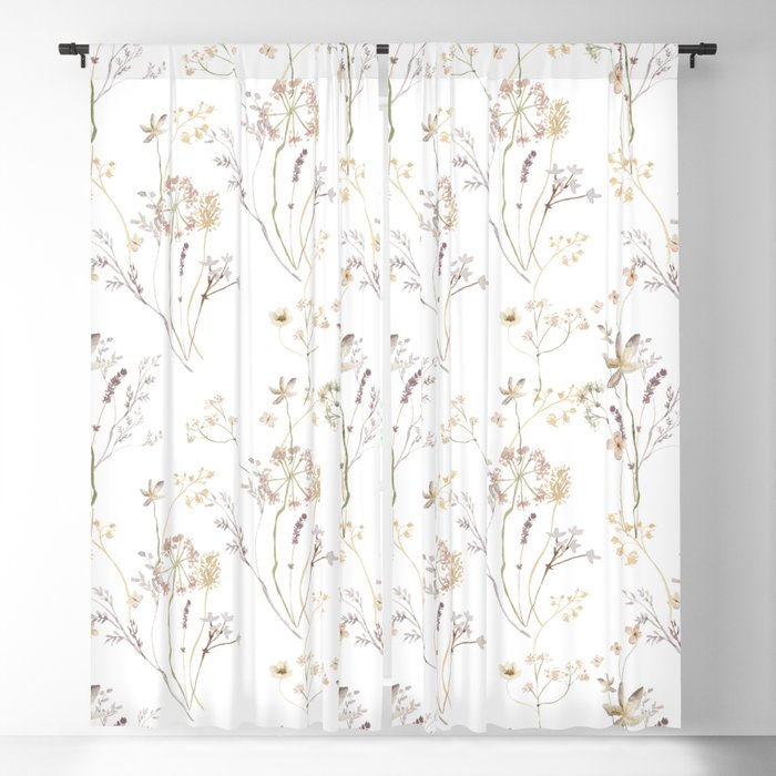 Watercolor Lovely Wildflowers Bouquets Pattern Blackout Curtain