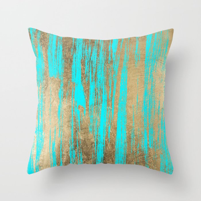 Modern chic faux gold turquoise trendy brushstrokes Throw Pillow