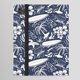 Navy Blue and White Surfing Summer Beach Objects Seamless Pattern iPad Folio Case