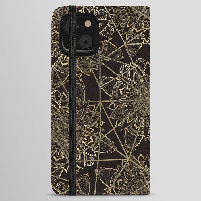 Spiritual geometric black gold floral mandala iPhone Wallet Case