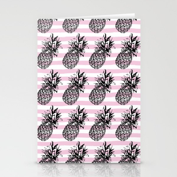 Pink Striped Pineapple Pattern Stationery Cards