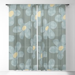 Cute Retro Daisy Floral Green Pattern Sheer Curtain