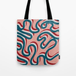 Enae - Red and Blue Retro Ribbon Swirl Pattern Tote Bag